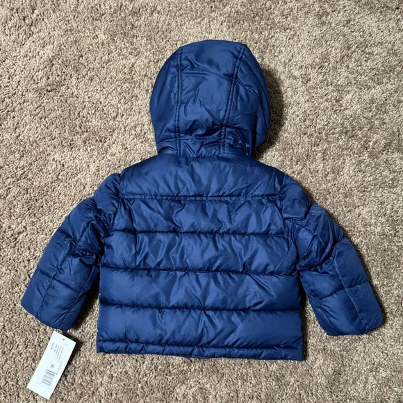 Blue Toddler Hooded Puffer Jacket with Orange Accents - Picture 3 of 4